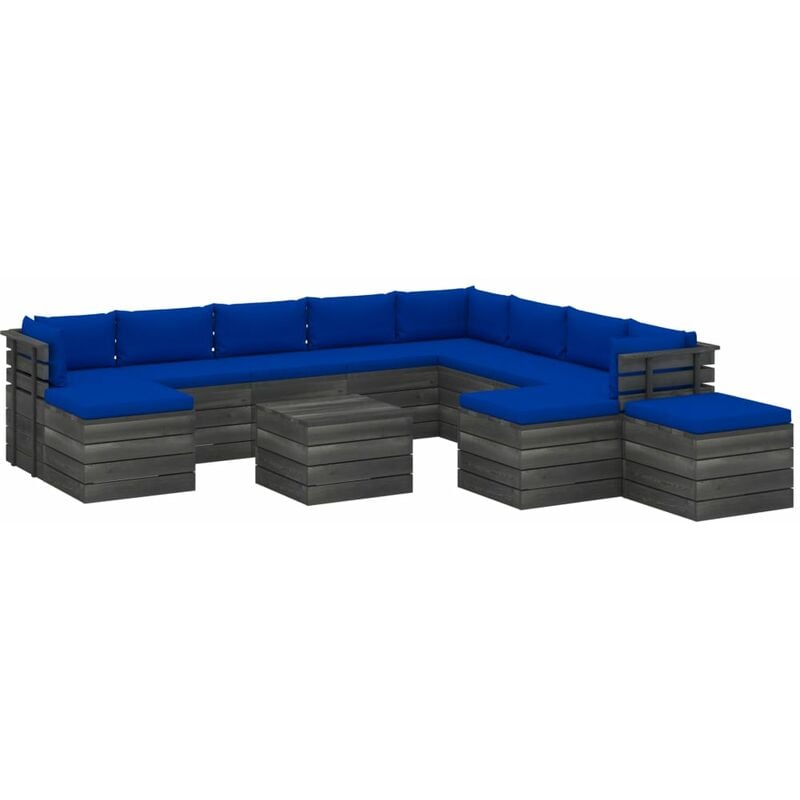

Muebles de palets de jardín 12 pzas cojines madera maciza pino - Azul - Vidaxl