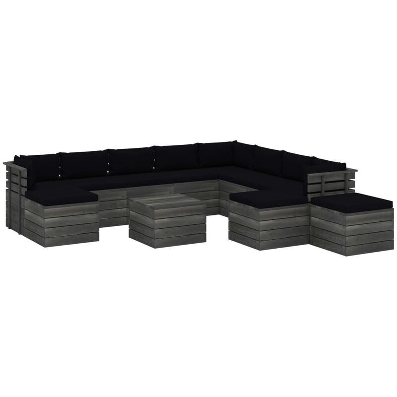 

Muebles de palets de jardín 12 pzas cojines madera maciza pino - Negro - Vidaxl