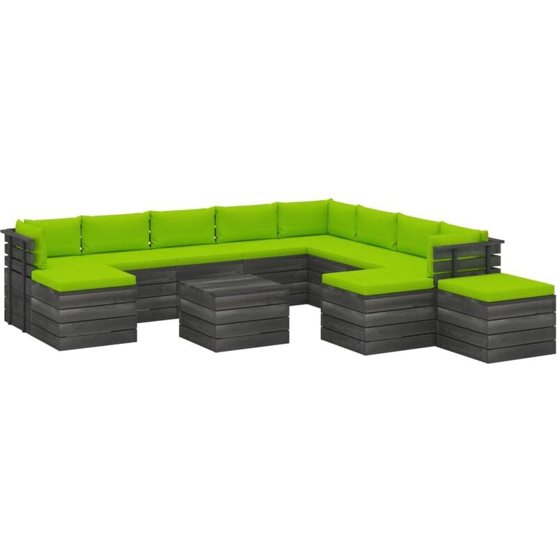

Muebles de palets de jardín 12 pzas cojines madera maciza pino - Verde - Vidaxl