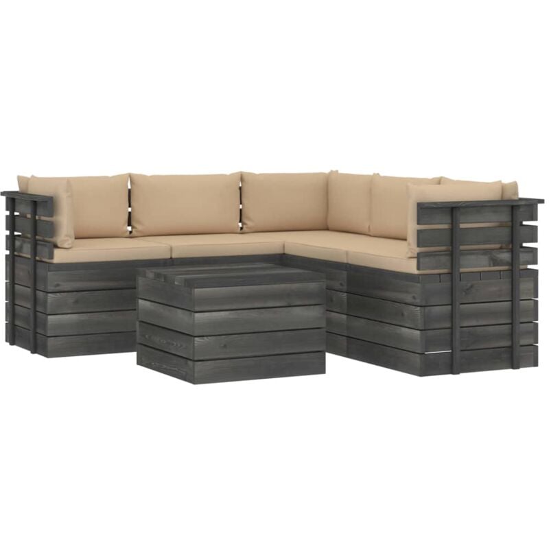 

vidaXL Muebles de palets de jardín 6 piezas cojines madera maciza pino - Beige