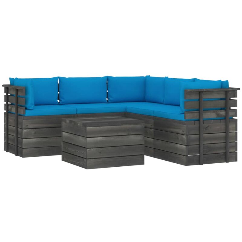 

vidaXL Muebles de palets de jardín 6 piezas cojines madera maciza pino - Azul