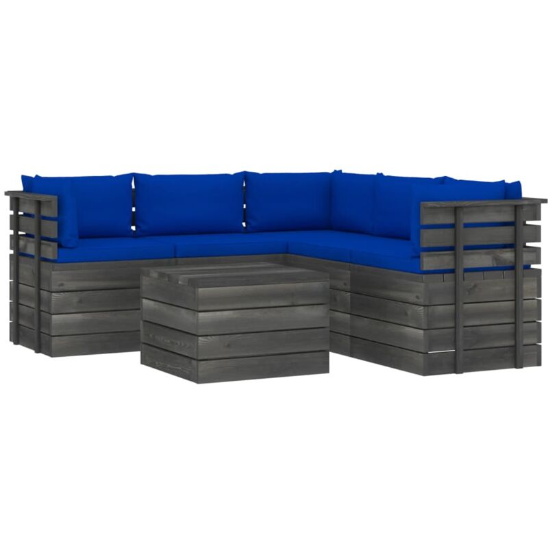 

vidaXL Muebles de palets de jardín 6 piezas cojines madera maciza pino - Azul