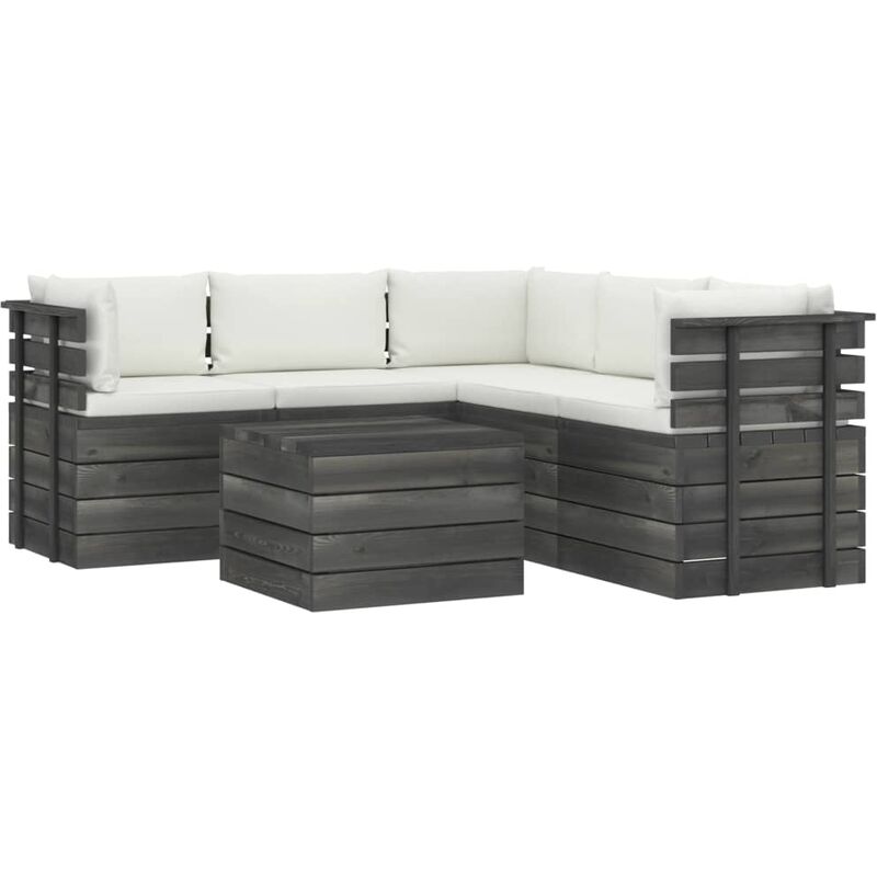 

vidaXL Muebles de palets de jardín 6 piezas cojines madera maciza pino - Crema