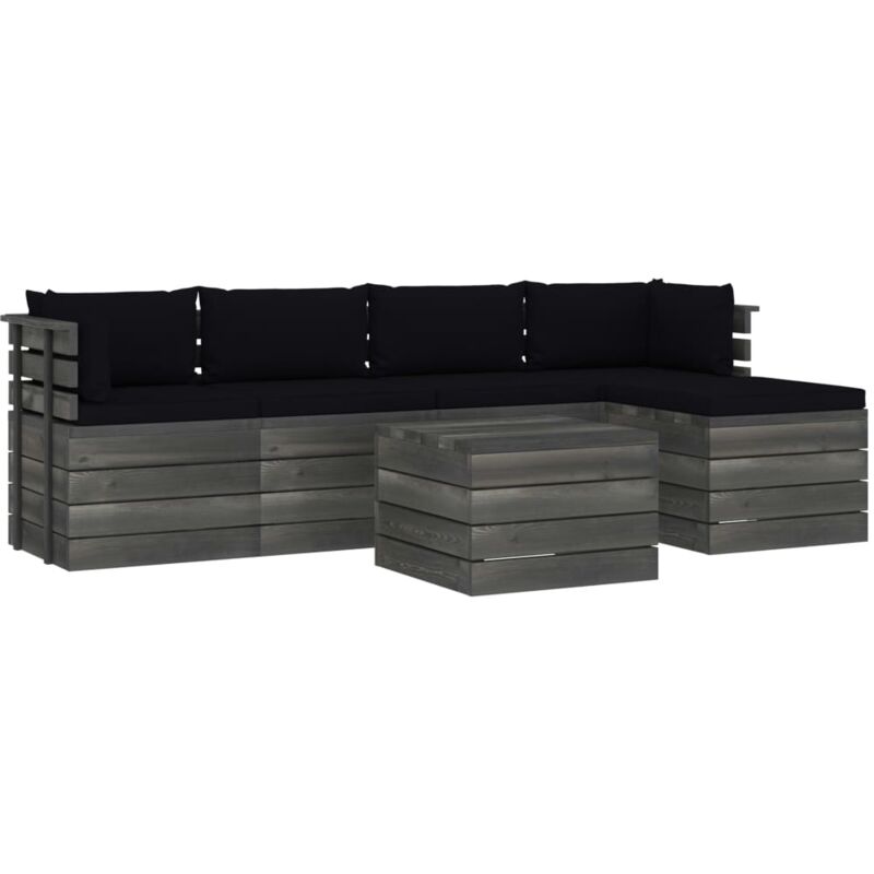 

vidaXL Muebles de palets de jardín 6 piezas cojines madera maciza pino - Negro