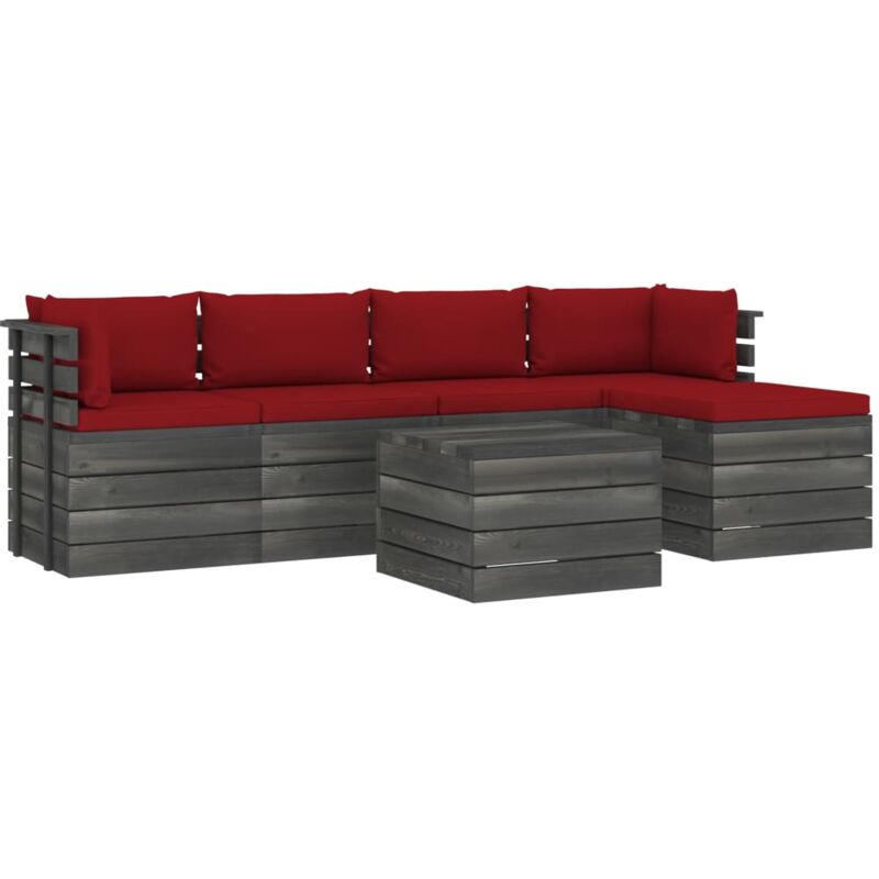 

vidaXL Muebles de palets de jardín 6 piezas cojines madera maciza pino - Rojo