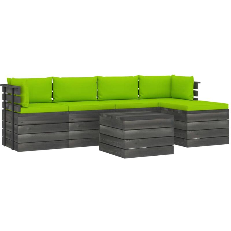 

vidaXL Muebles de palets de jardín 6 piezas cojines madera maciza pino - Verde