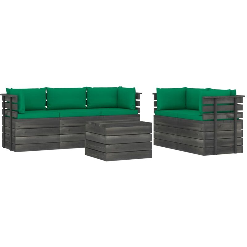 

vidaXL Muebles de palets de jardín 6 piezas cojines madera maciza pino - Verde