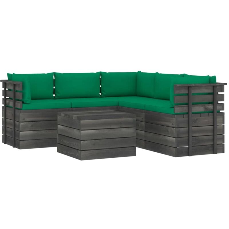 

vidaXL Muebles de palets de jardín 6 piezas cojines madera maciza pino - Verde