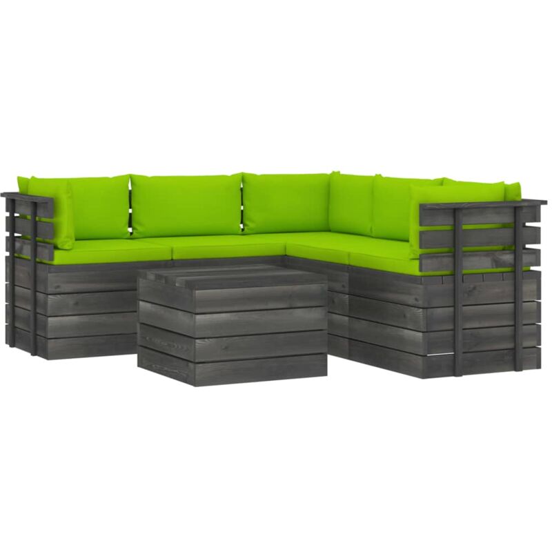 

vidaXL Muebles de palets de jardín 6 piezas cojines madera maciza pino - Verde
