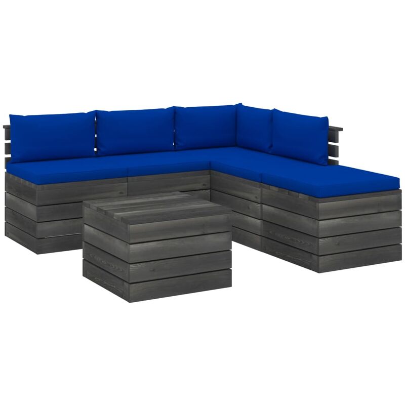 

vidaXL Muebles de palets de jardín 6 pzas con cojines madera de pino - Azul