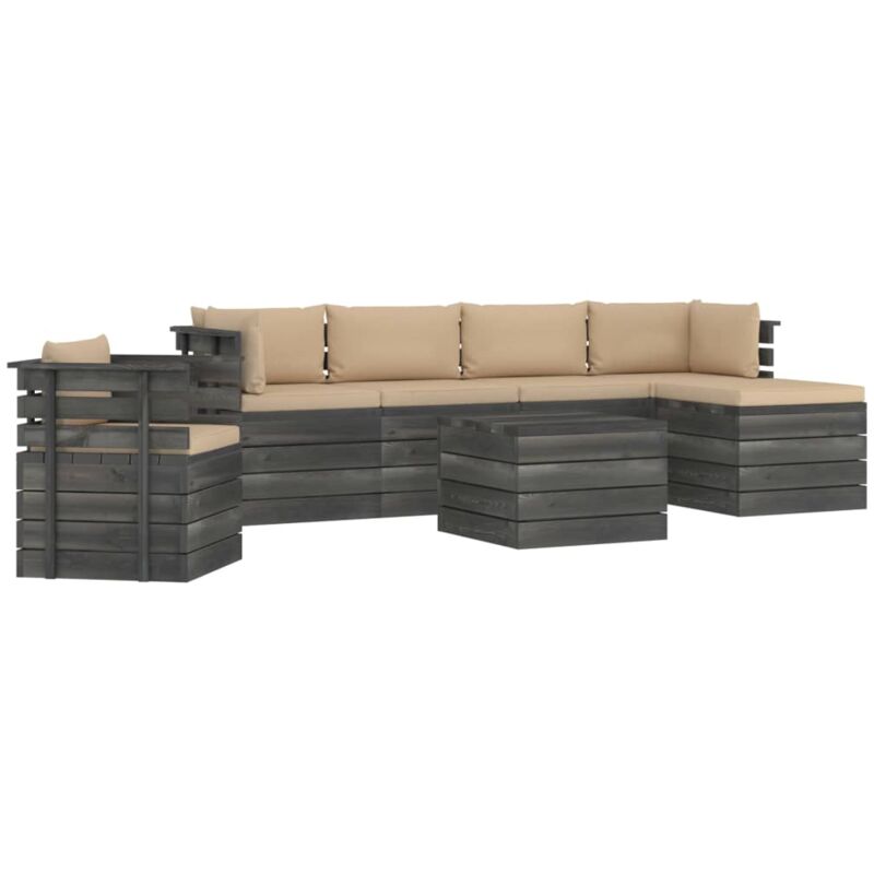 

Muebles de palets de jardín 7 piezas cojines madera maciza pino - Beige - Vidaxl