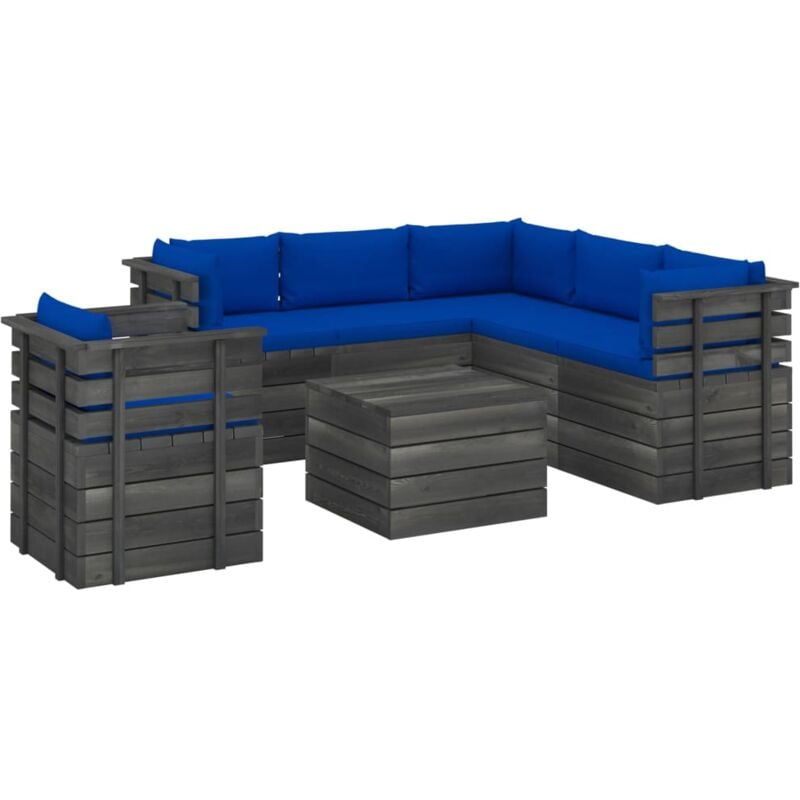 

Muebles de palets de jardín 7 piezas cojines madera maciza pino - Azul - Vidaxl