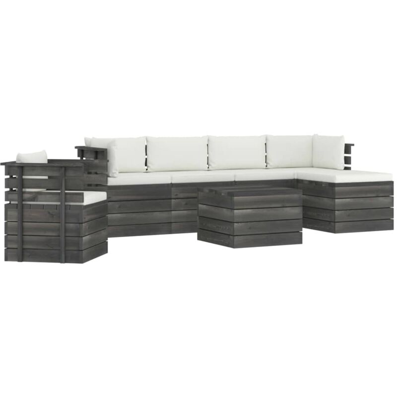 

Muebles de palets de jardín 7 piezas cojines madera maciza pino - Crema - Vidaxl