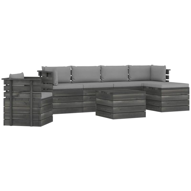 

Muebles de palets de jardín 7 piezas cojines madera maciza pino - Gris - Vidaxl