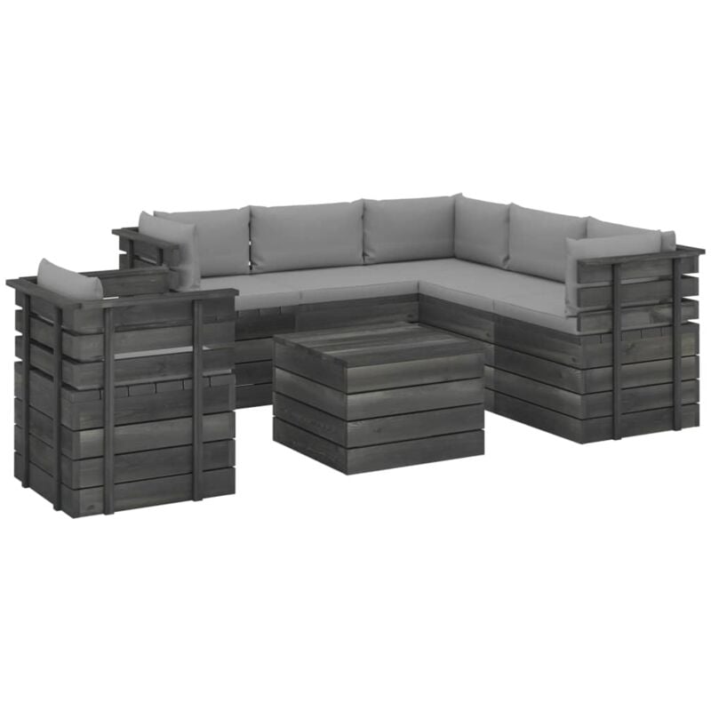 

Muebles de palets de jardín 7 piezas cojines madera maciza pino - Gris - Vidaxl