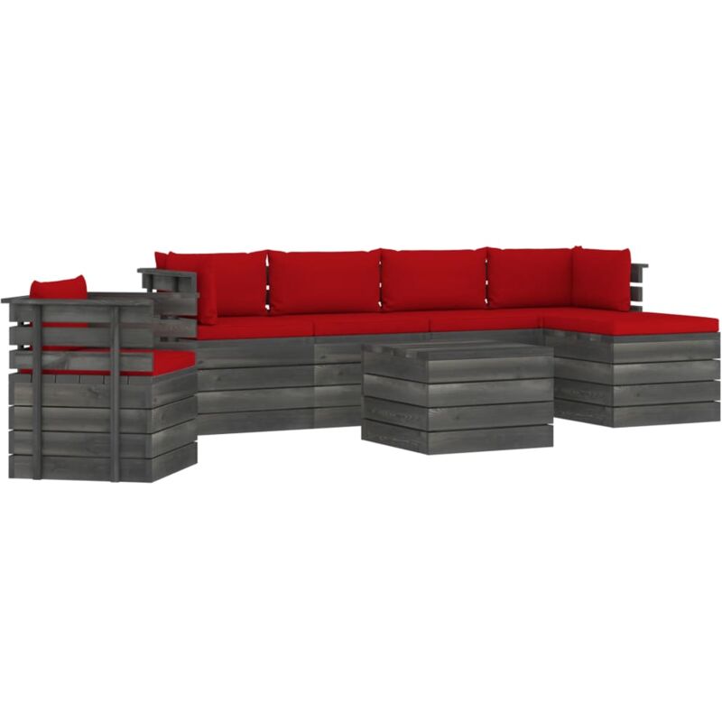 

Muebles de palets de jardín 7 piezas cojines madera maciza pino - Rojo - Vidaxl