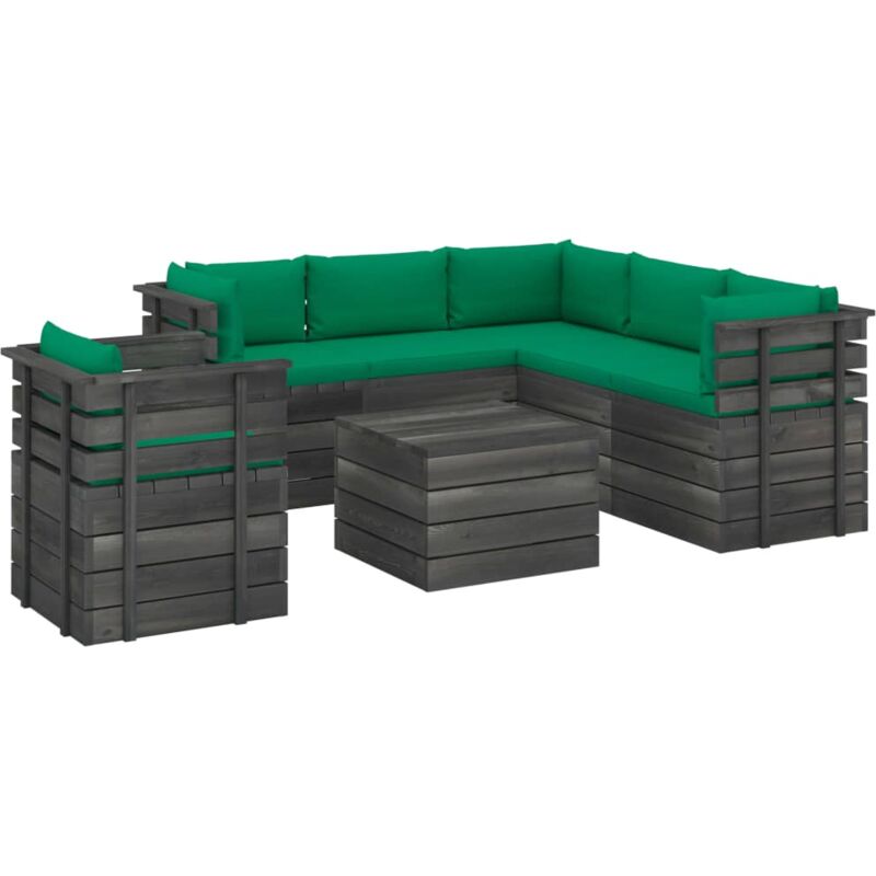

Muebles de palets de jardín 7 piezas cojines madera maciza pino - Verde - Vidaxl