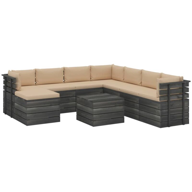 

Muebles de palets de jardín 9 piezas cojines madera maciza pino - Beige - Vidaxl