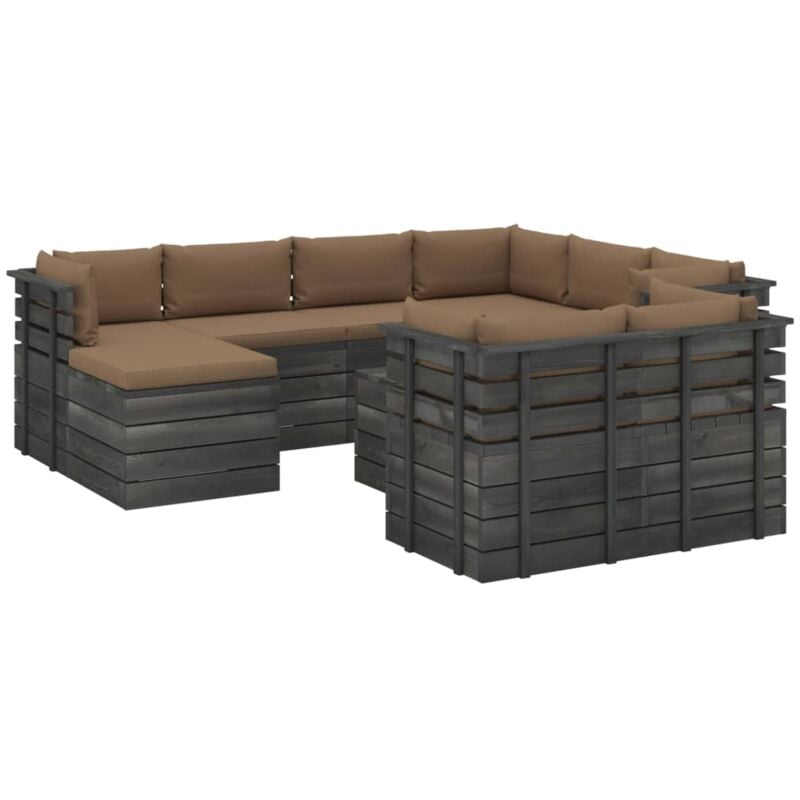 

Madera Maciza Pino Muebles de Palets de Jardín 10 Piezas Cojines Gris Taupe - Gris Topo - Vidaxl
