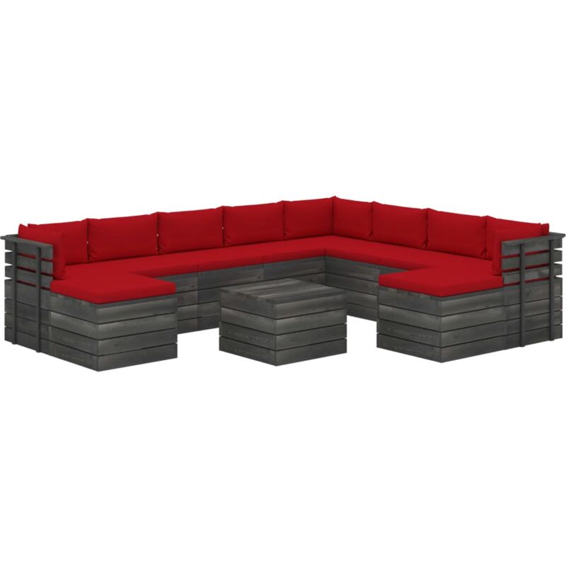 

Madera Maciza Pino Muebles de Palets de Jardín 11 Piezas Cojines Rojo - Rojo - Vidaxl