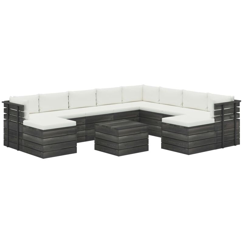 

Madera Maciza Pino Muebles de Palets de Jardín 11 Piezas Cojines Blanco Crema - Crema - Vidaxl