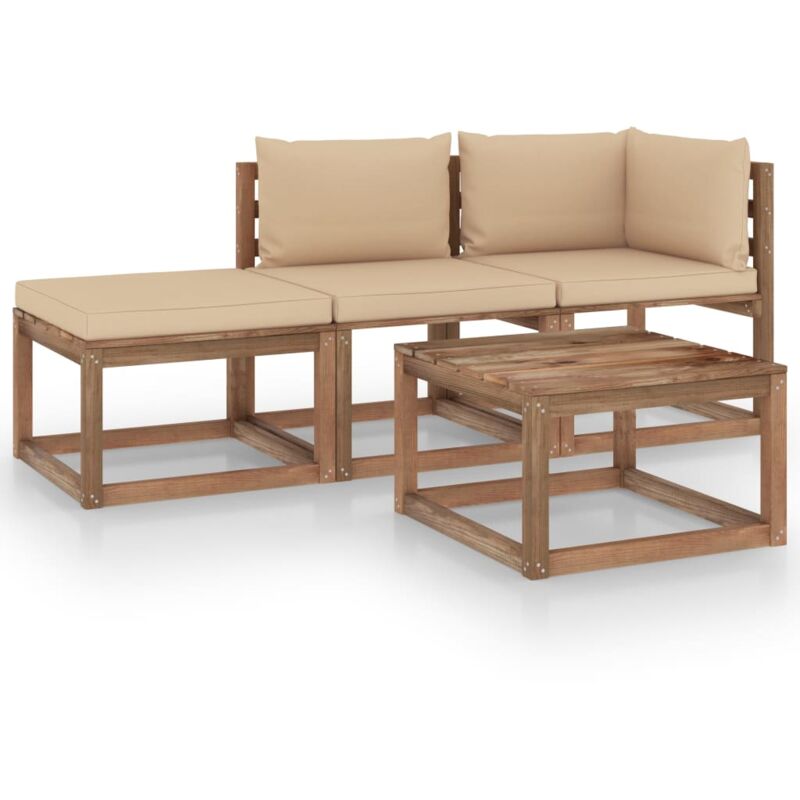 

Muebles de palets jardín 4 pzas cojines madera pino impregnado - Marrón - Vidaxl