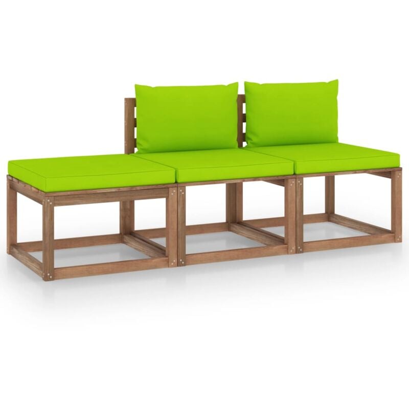 

vidaXL Muebles de palets jardín 3 pzas cojines madera pino impregnado - Marrón