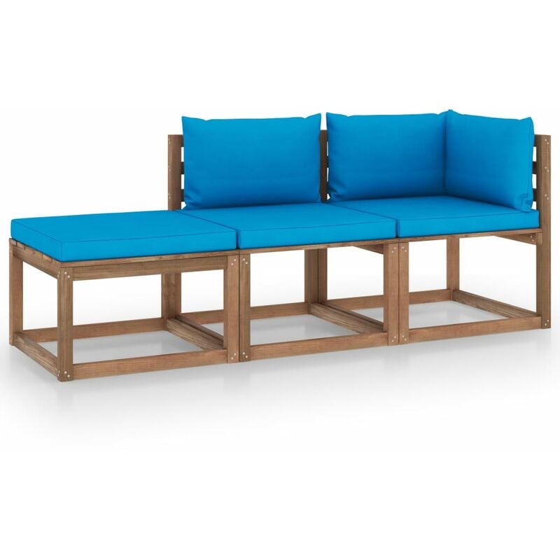 

vidaXL Muebles de palets jardín 3 pzas cojines madera pino impregnado - Marrón