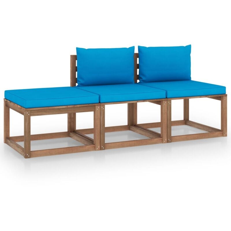 

vidaXL Muebles de palets jardín 3 pzas cojines madera pino impregnado - Marrón