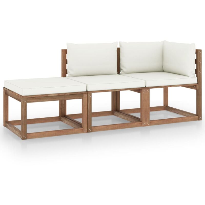 

vidaXL Muebles de palets jardín 3 pzas cojines madera pino impregnado - Marrón
