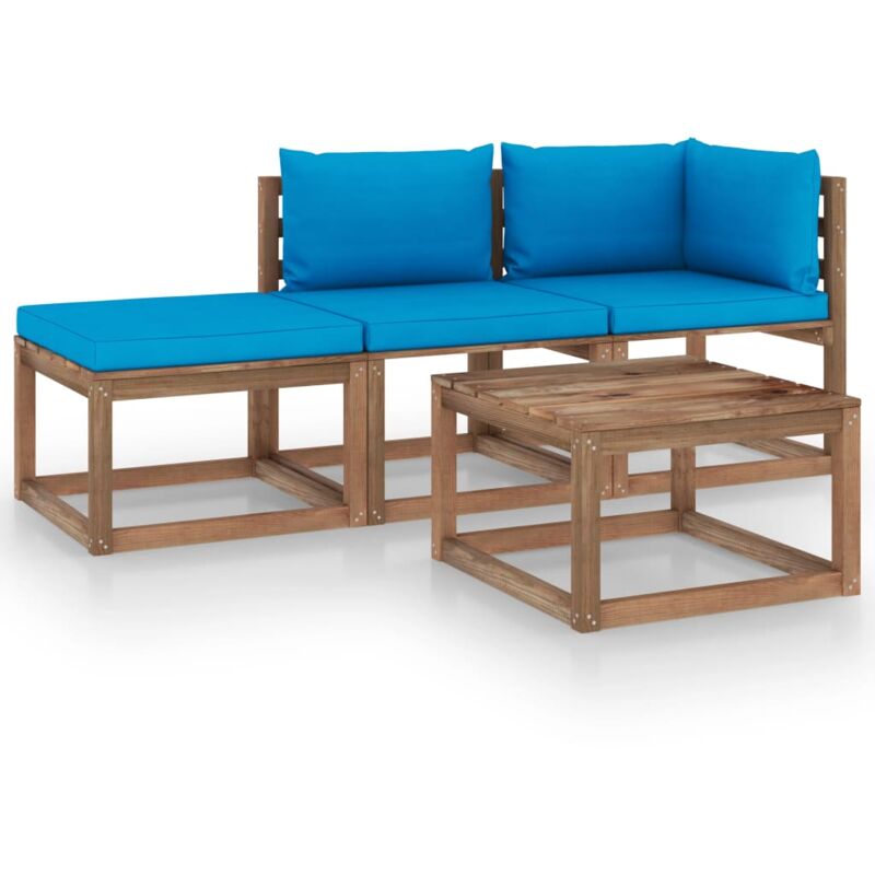 

vidaXL Muebles de palets jardín 4 pzas cojines madera pino impregnado - Marrón