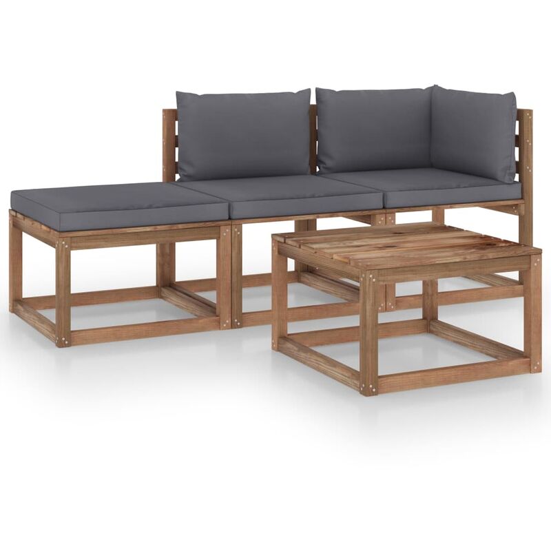 

vidaXL Muebles de palets jardín 4 pzas cojines madera pino impregnado - Marrón