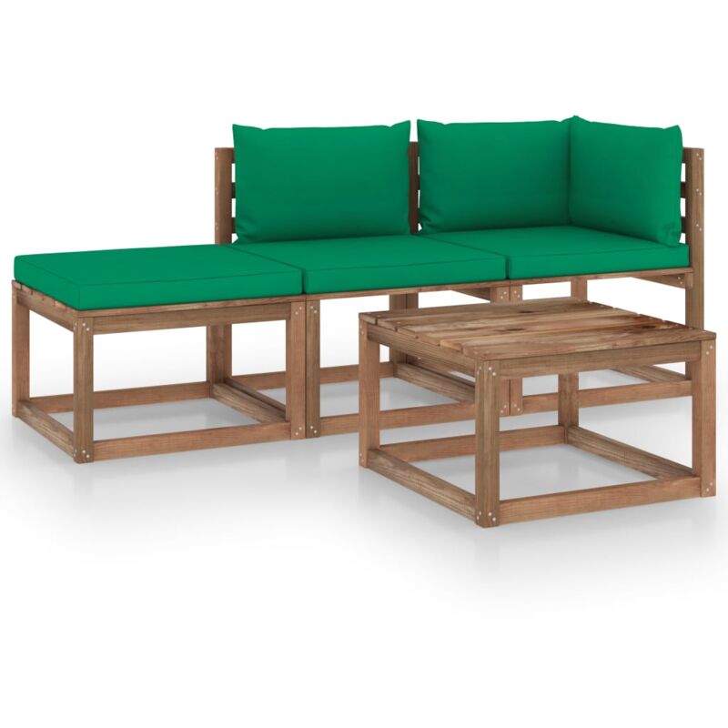 

vidaXL Muebles de palets jardín 4 pzas cojines madera pino impregnado - Marrón