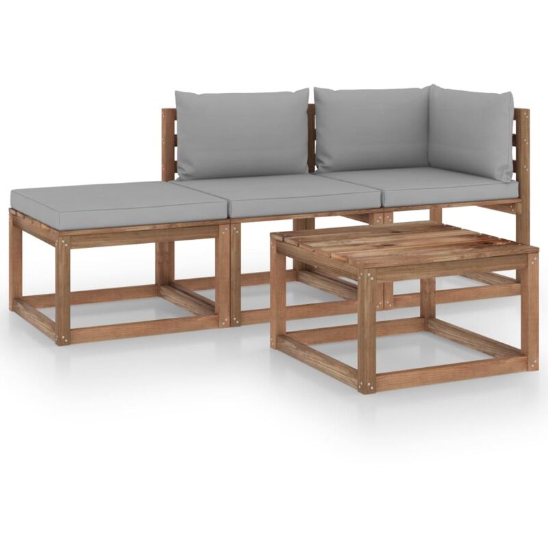 

vidaXL Muebles de palets jardín 4 pzas cojines madera pino impregnado - Marrón