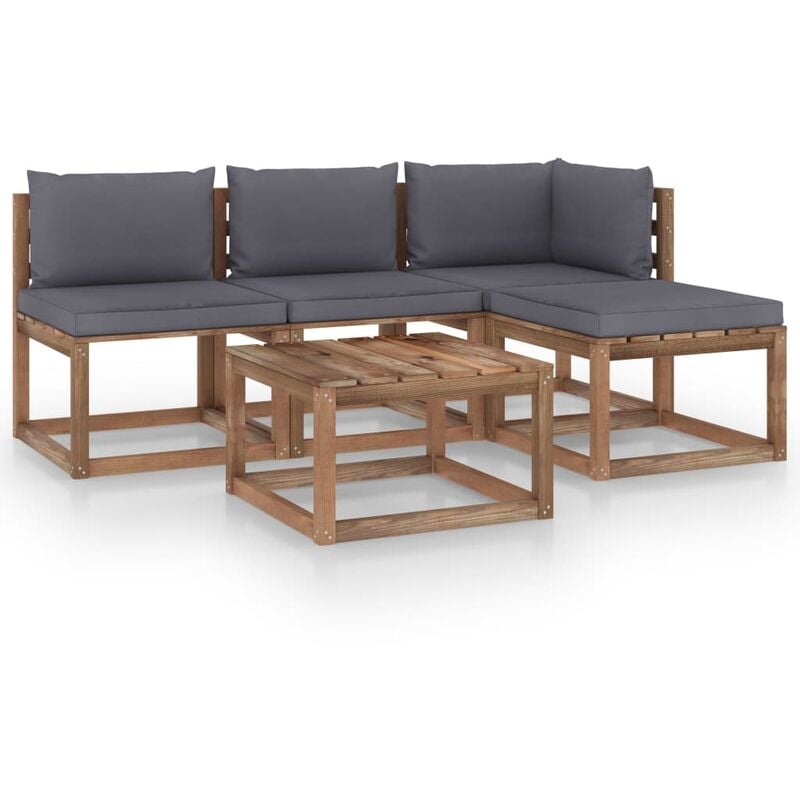 

vidaXL Muebles de palets jardín 5 pzas cojines madera pino impregnado - Marrón