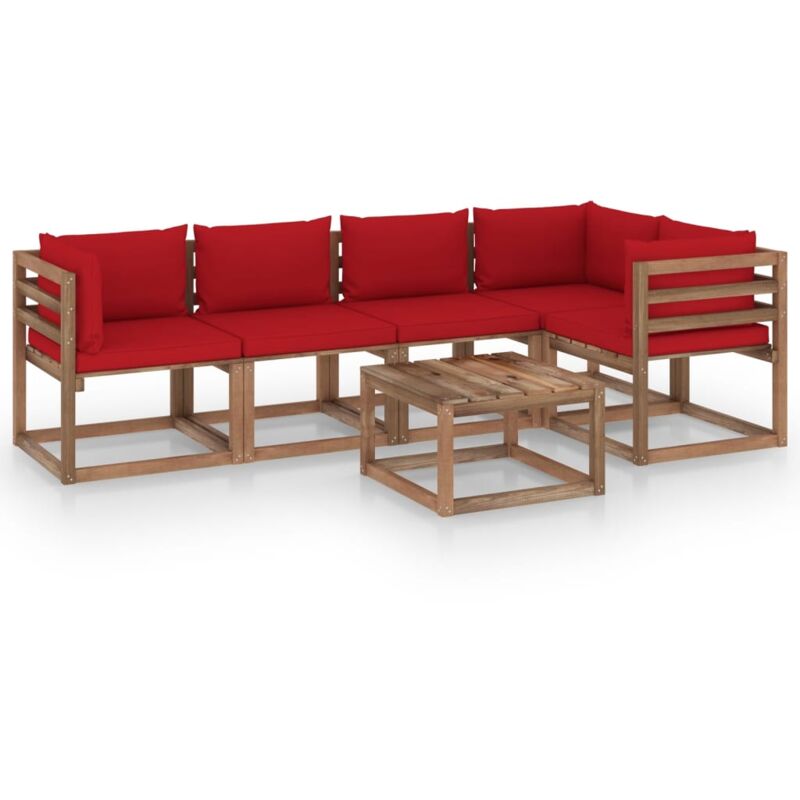 

vidaXL Muebles de palets jardín 6 pzas cojines madera pino impregnada - Marrón