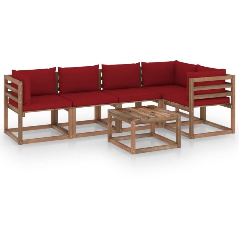 

vidaXL Muebles de palets jardín 6 pzas cojines madera pino impregnada - Marrón