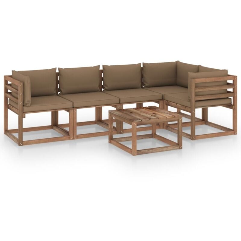 

vidaXL Muebles de palets jardín 6 pzas cojines madera pino impregnada - Marrón