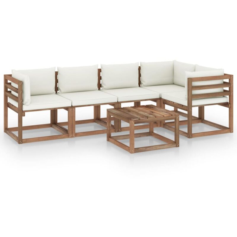 

vidaXL Muebles de palets jardín 6 pzas cojines madera pino impregnada - Marrón