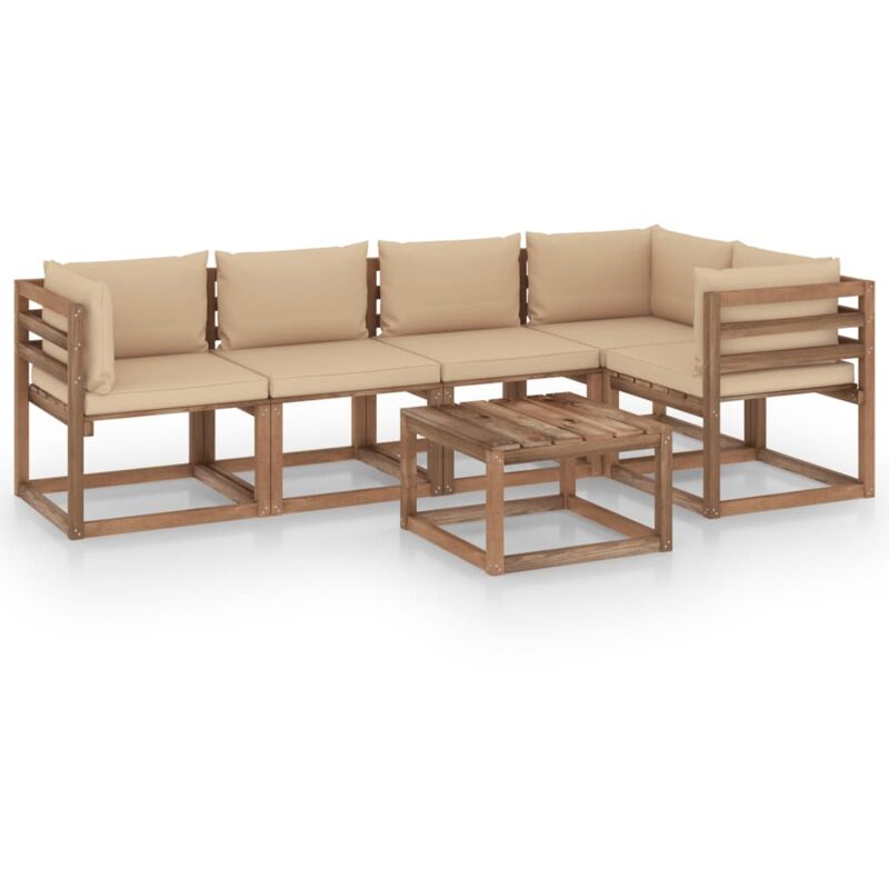 

vidaXL Muebles de palets jardín 6 pzas cojines madera pino impregnada - Marrón