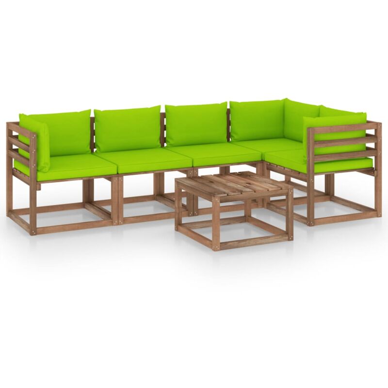 

vidaXL Muebles de palets jardín 6 pzas cojines madera pino impregnada - Marrón