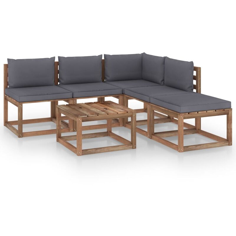 

vidaXL Muebles de palets jardín 6 pzas cojines madera pino impregnado - Marrón