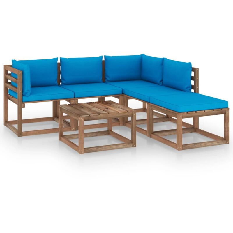 

vidaXL Muebles de palets jardín 6 pzas cojines madera pino impregnado - Marrón