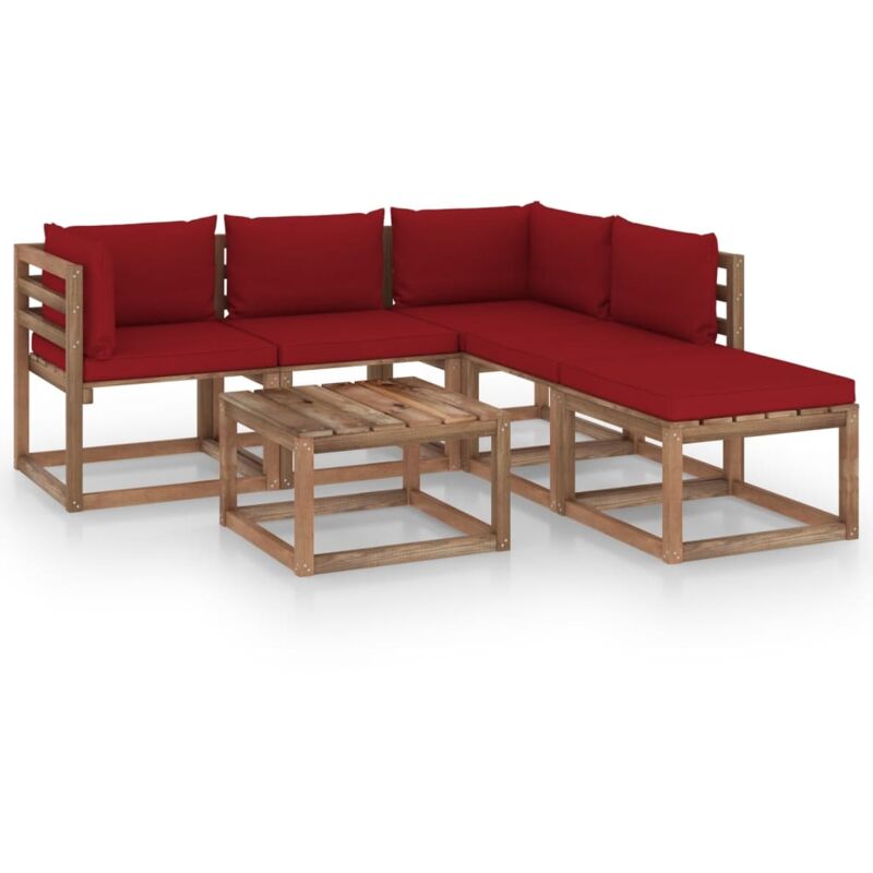 

vidaXL Muebles de palets jardín 6 pzas cojines madera pino impregnado - Marrón