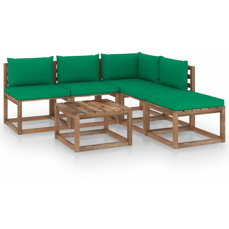 

vidaXL Muebles de palets jardín 6 pzas cojines madera pino impregnado - Marrón