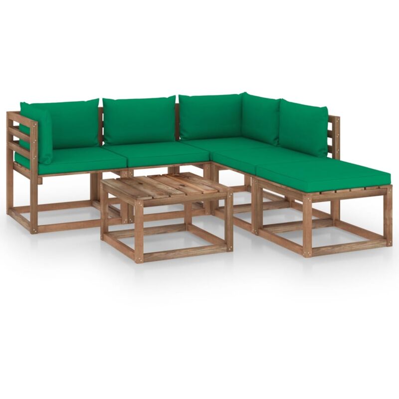 

vidaXL Muebles de palets jardín 6 pzas cojines madera pino impregnado - Marrón