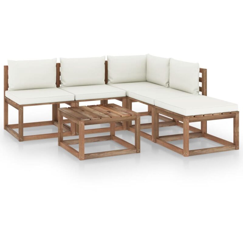 

vidaXL Muebles de palets jardín 6 pzas cojines madera pino impregnado - Marrón