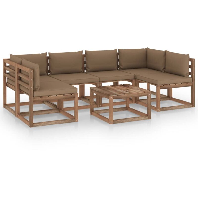

vidaXL Muebles de palets jardín 7 pzas cojines madera pino impregnada - Marrón
