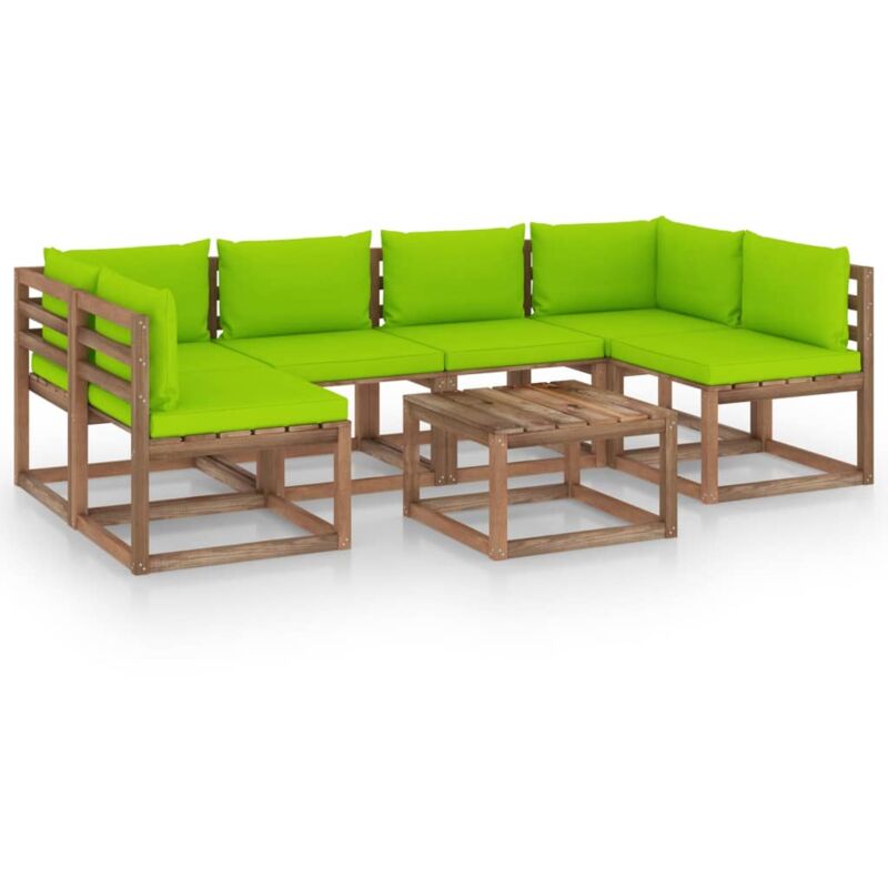 

vidaXL Muebles de palets jardín 7 pzas cojines madera pino impregnada - Marrón