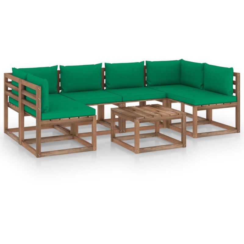 

vidaXL Muebles de palets jardín 7 pzas cojines madera pino impregnada - Marrón